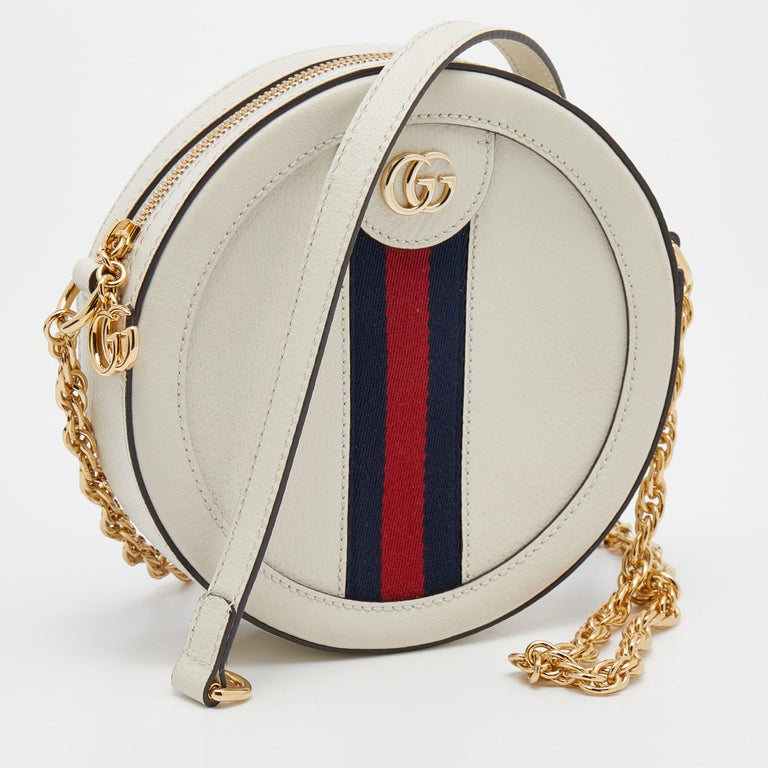 Gucci - Mini sac à bandoulière rond en cuir blanc « Web Round » Ophidia sur  1stDibs