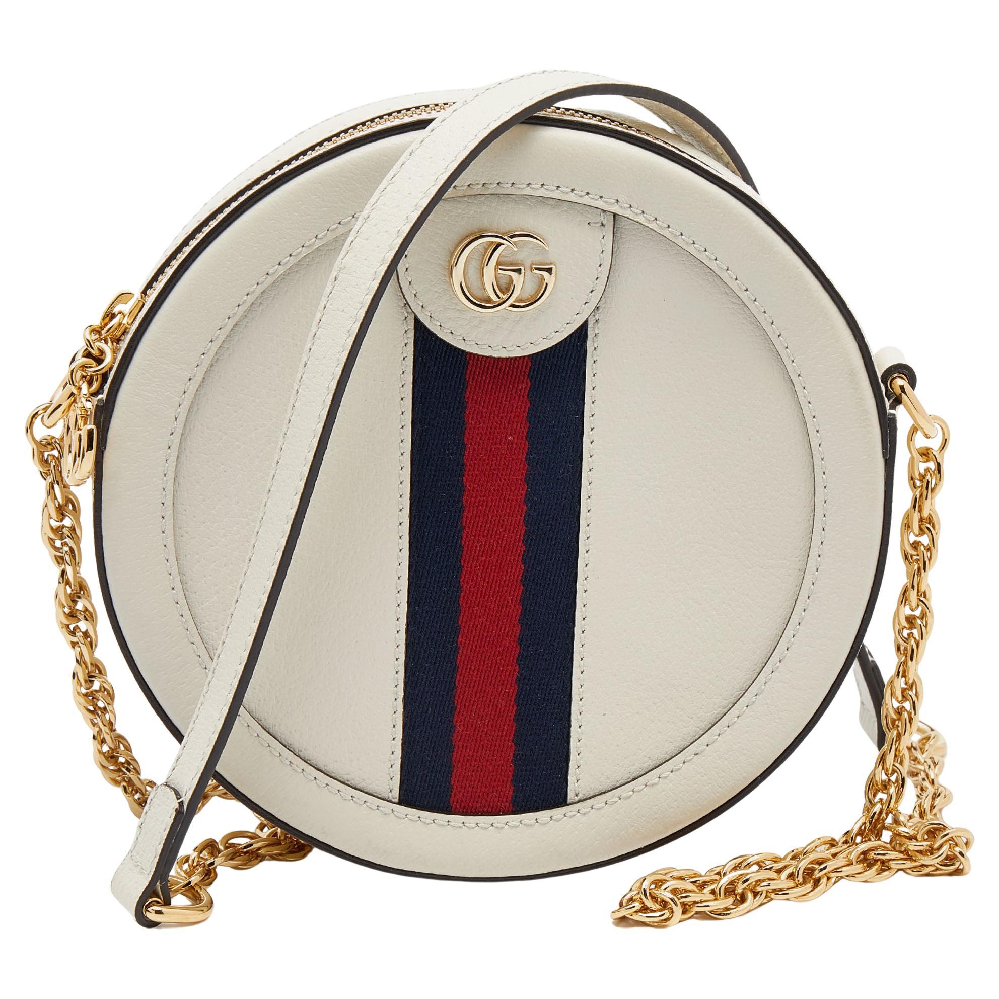 Gucci - Mini sac à bandoulière rond en cuir blanc « Web Round » Ophidia sur  1stDibs