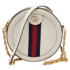 Gucci White Leather Web Round Mini Ophidia Shoulder Bag