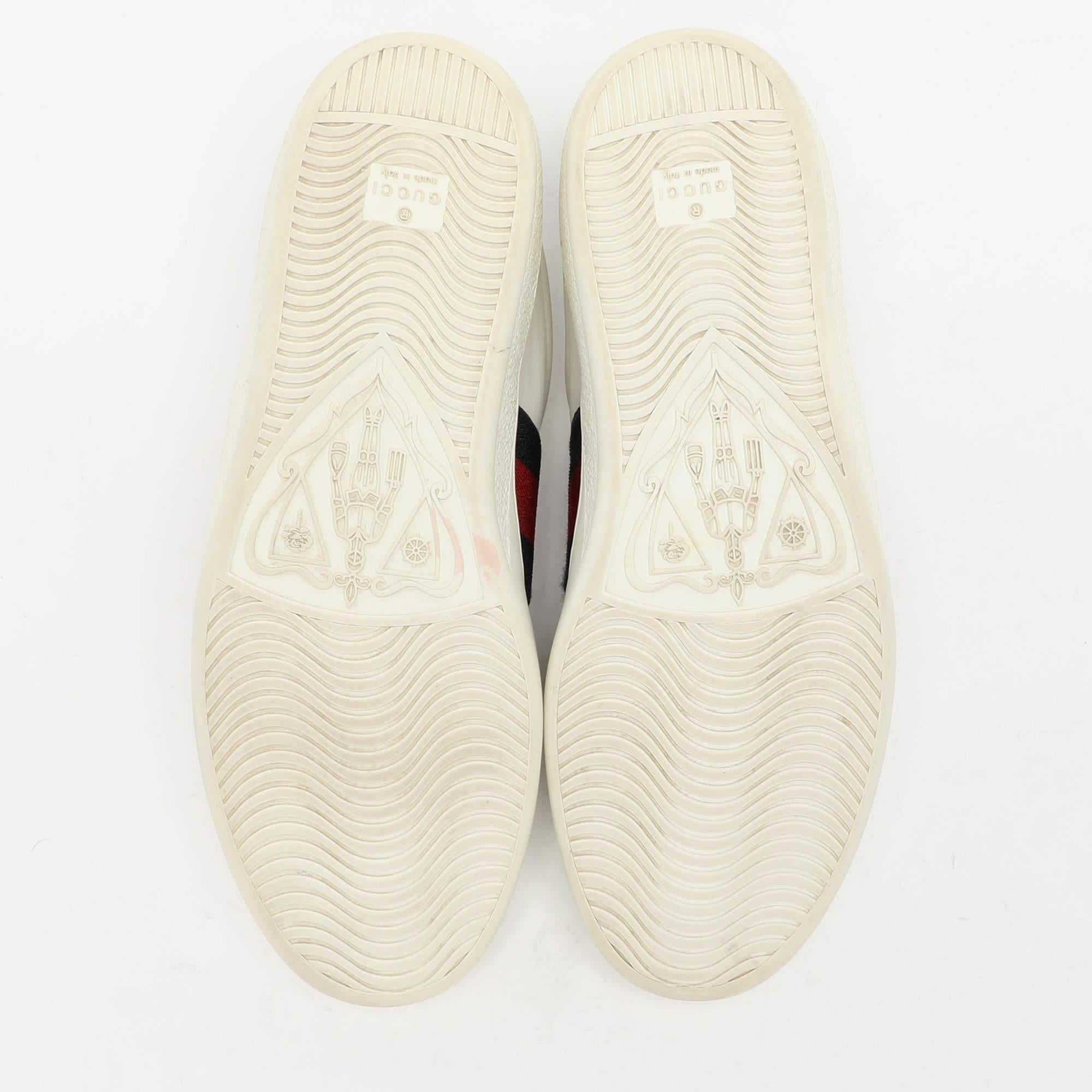 Gucci Weiß Leder Web Slip On Turnschuhe Größe 43 im Angebot 2