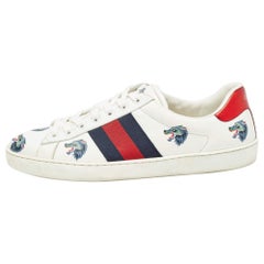 Gucci White Leather Wolf Print Ace Sneakers Size 41.5