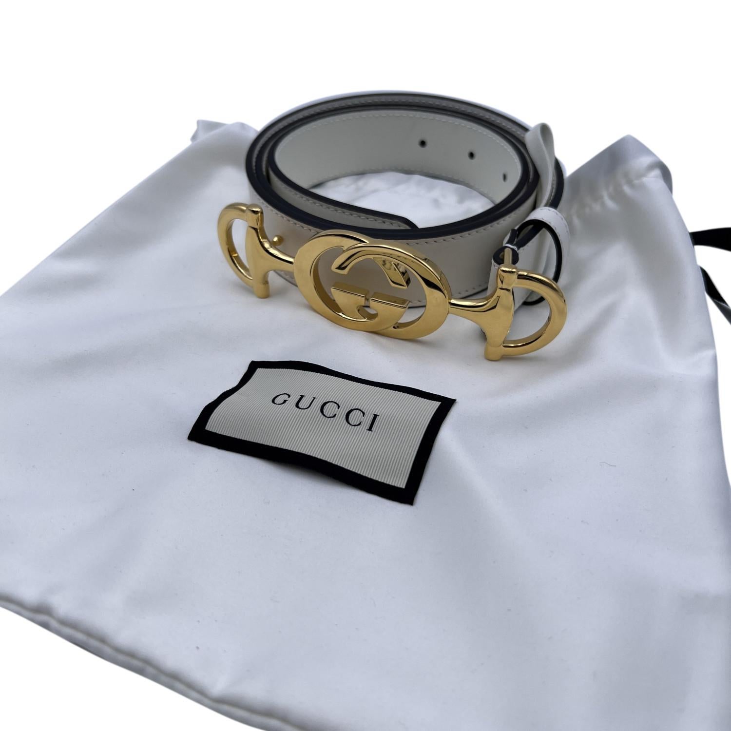 Gucci Weißer Leder- Zumi-Gürtel mit GG Horsebit-Schnalle Größe 90/36 im Zustand „Neu“ in Rome, Rome