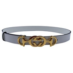 Gucci Weißer Leder- Zumi-Gürtel mit GG Horsebit-Schnalle Größe 90/36