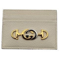 Gucci White Leather Zumi Horsebit Credit Card Case Holder Wallet