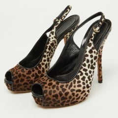 Gucci White Leopard Print Calfhair Sofia Platform Slingback Sandals Size 36