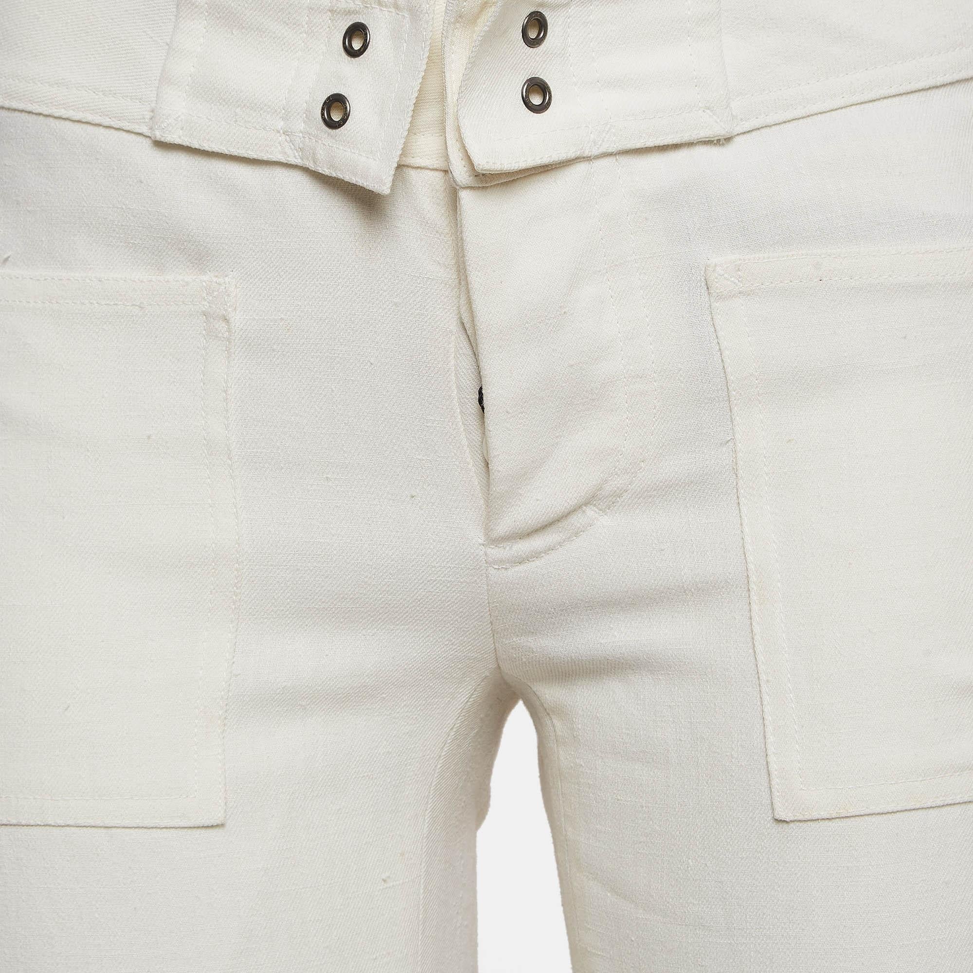 Gucci White Linen Cargo Trousers XS In New Condition In Dubai, Al Qouz 2