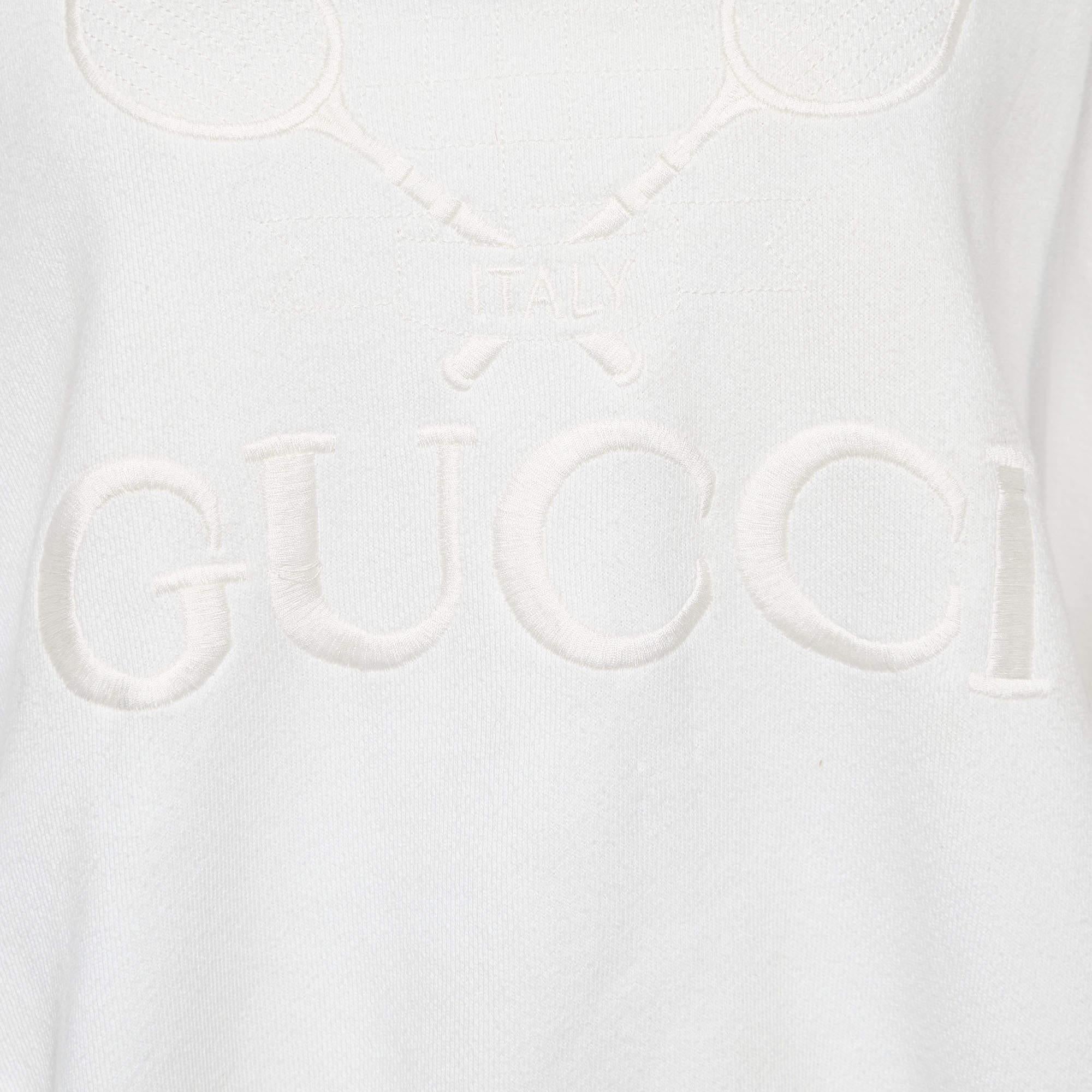 Gucci White Logo Embroidered Cotton Sweatshirt M In Good Condition In Dubai, Al Qouz 2