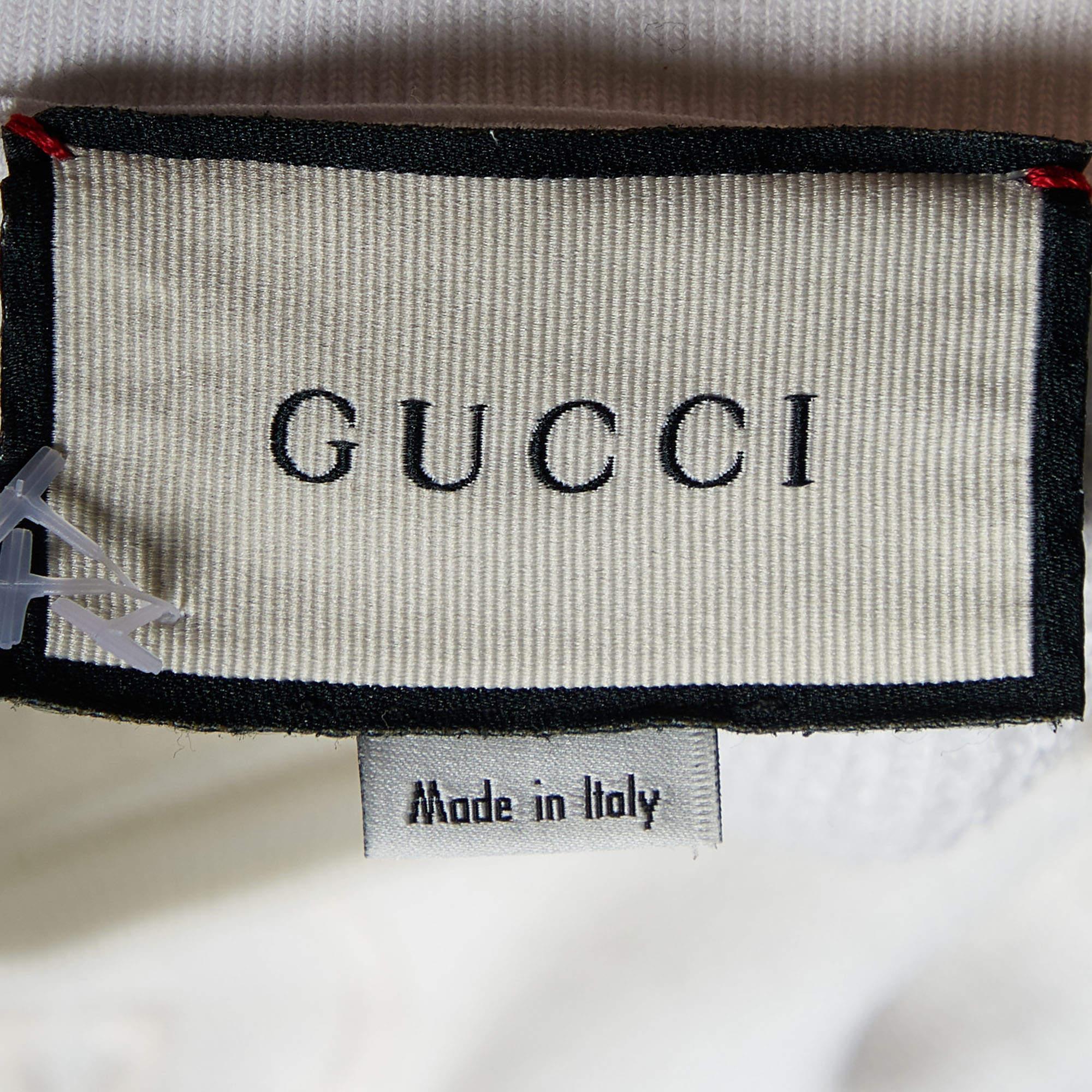Gucci White Logo Embroidered Cotton Sweatshirt M 1