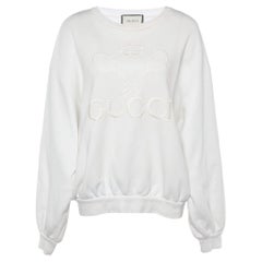 Gucci White Logo Embroidered Cotton Sweatshirt M