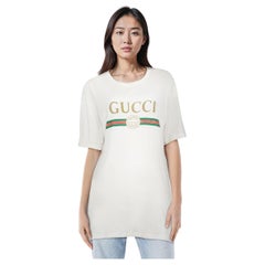 Gucci White Logo & Floral Patch T-Shirt Size M