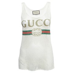 Gucci White Logo Patterned Knit Tank Top S