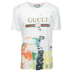 Gucci White Logo Print Cotton Tie Dye T-Shirt L