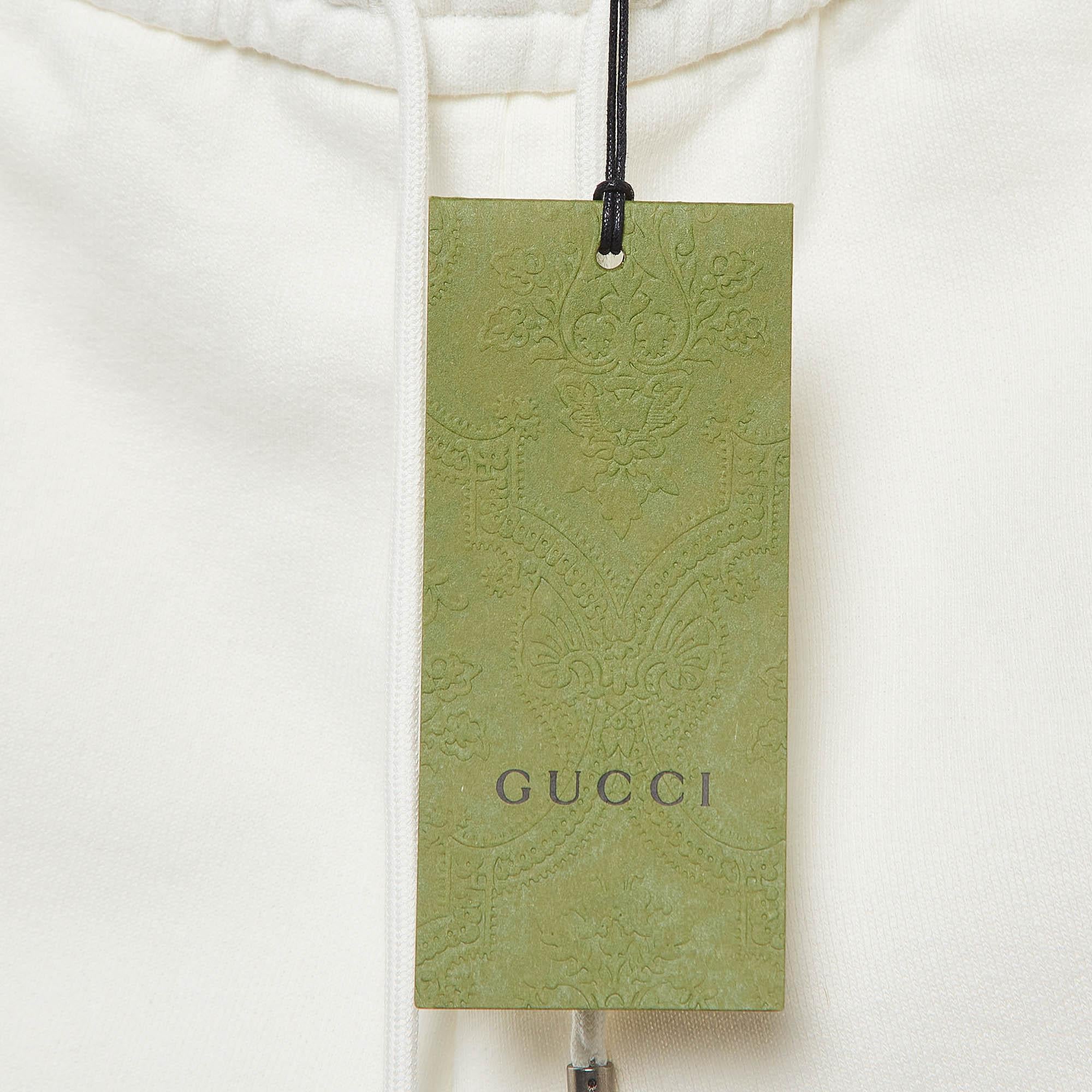 Men's Gucci White Logo Printed Cotton Knit Shorts L For Sale