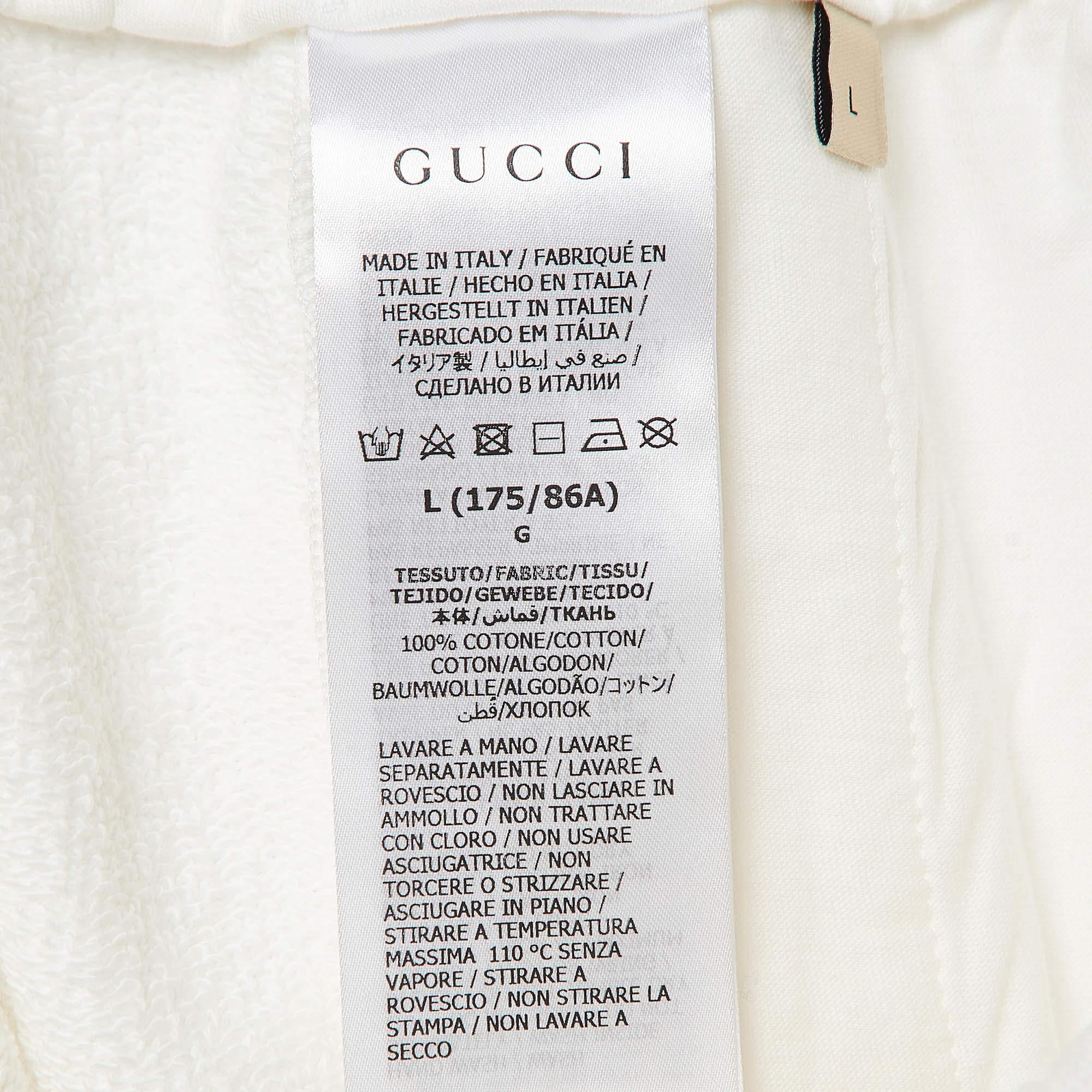Weiße bedruckte Baumwollstrick-Strick Shorts von Gucci mit Logo L 1