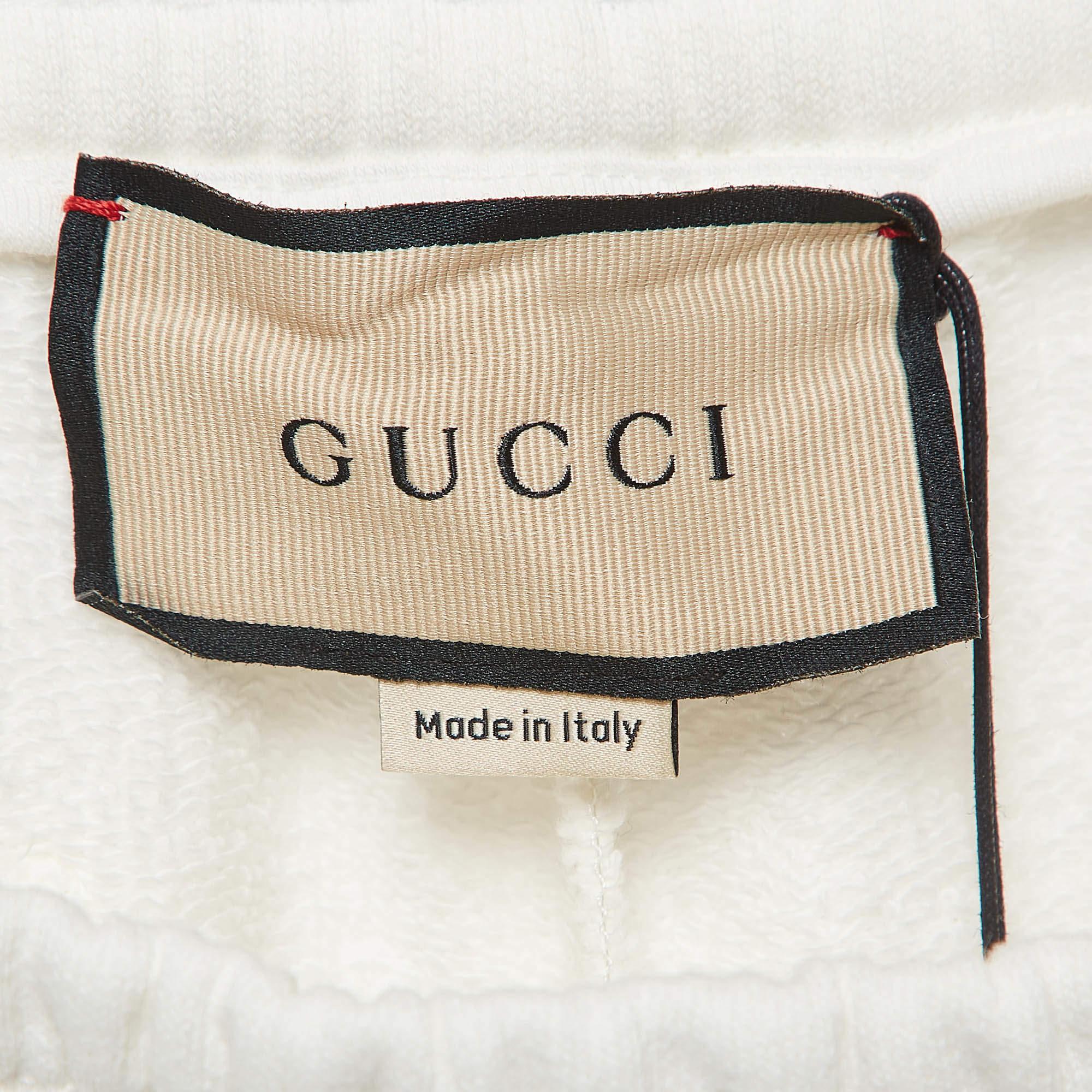 Gucci White Logo Printed Cotton Knit Shorts L For Sale 3
