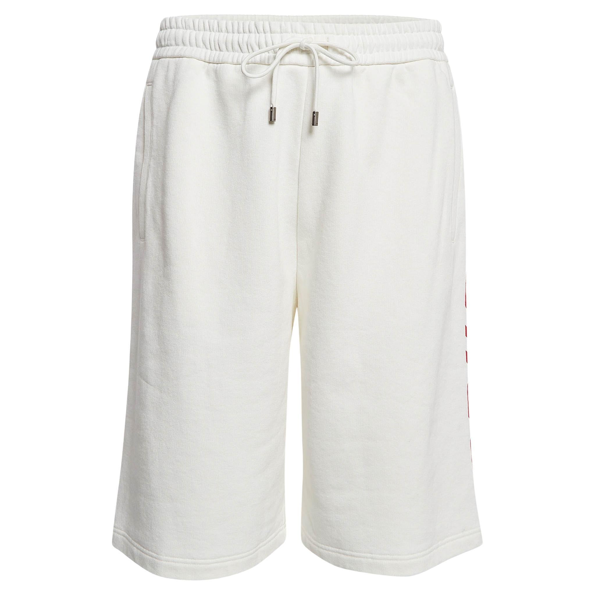 Gucci White Logo Printed Cotton Knit Shorts L For Sale