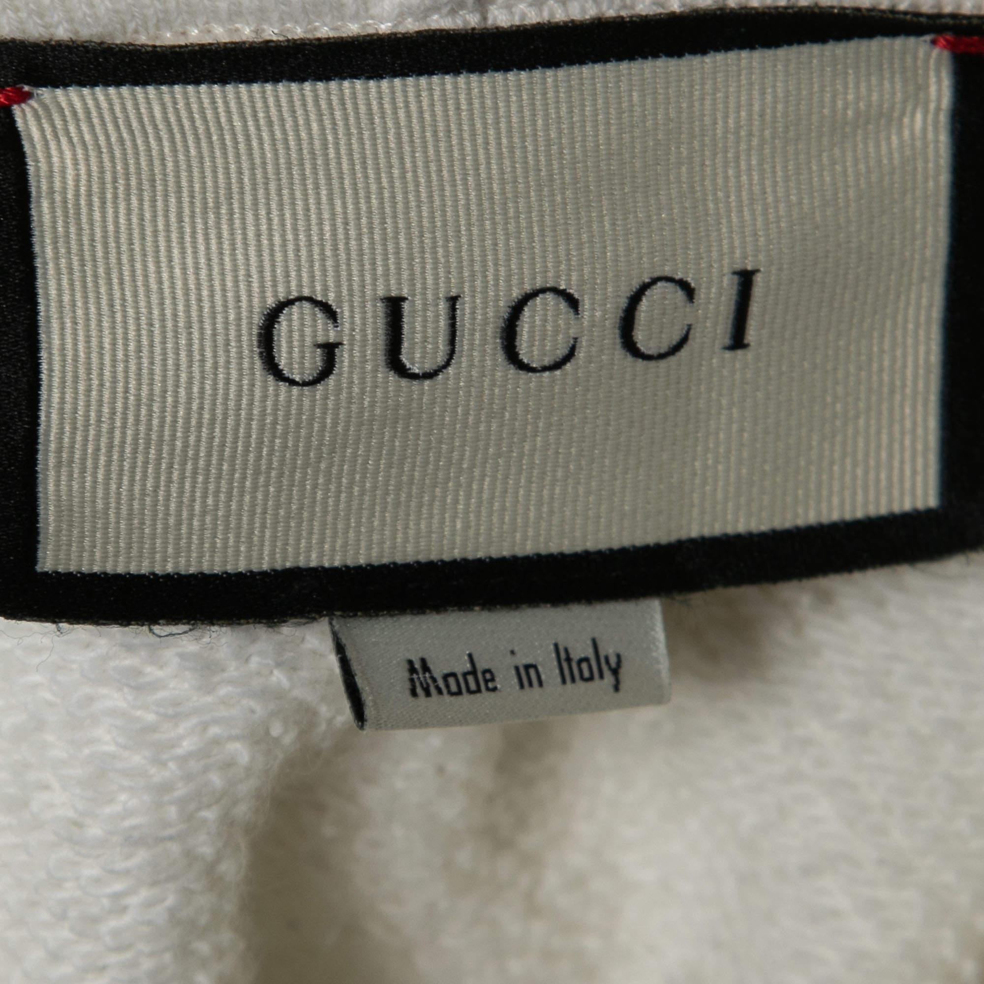 Gucci White Logo Printed Cotton Oversize Hoodie XS 1