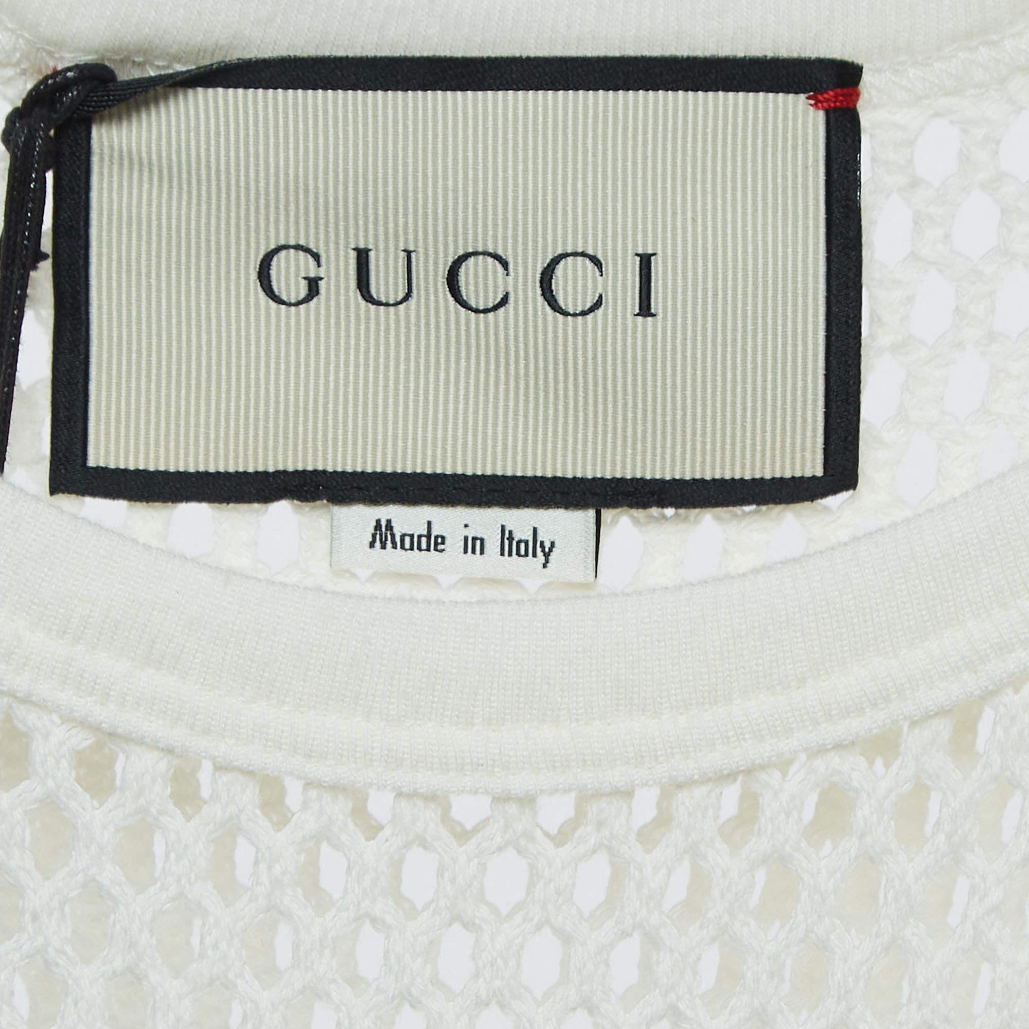 Women's Gucci White Logo Printed Mesh Tank Top S