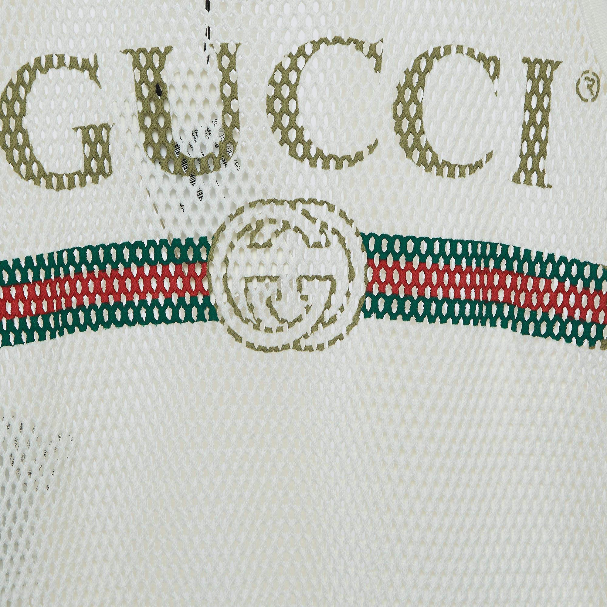 Gucci White Logo Printed Mesh Tank Top S 1