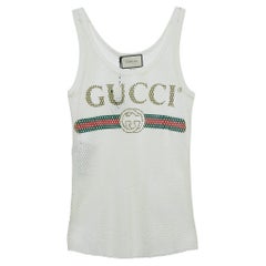 Weißes bedrucktes Mesh-Tanktop von Gucci mit Logo S