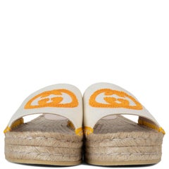 GUCCI white & mais canvas PILAR ESPADRILLE SLIDE Sandals Shoes 38.5