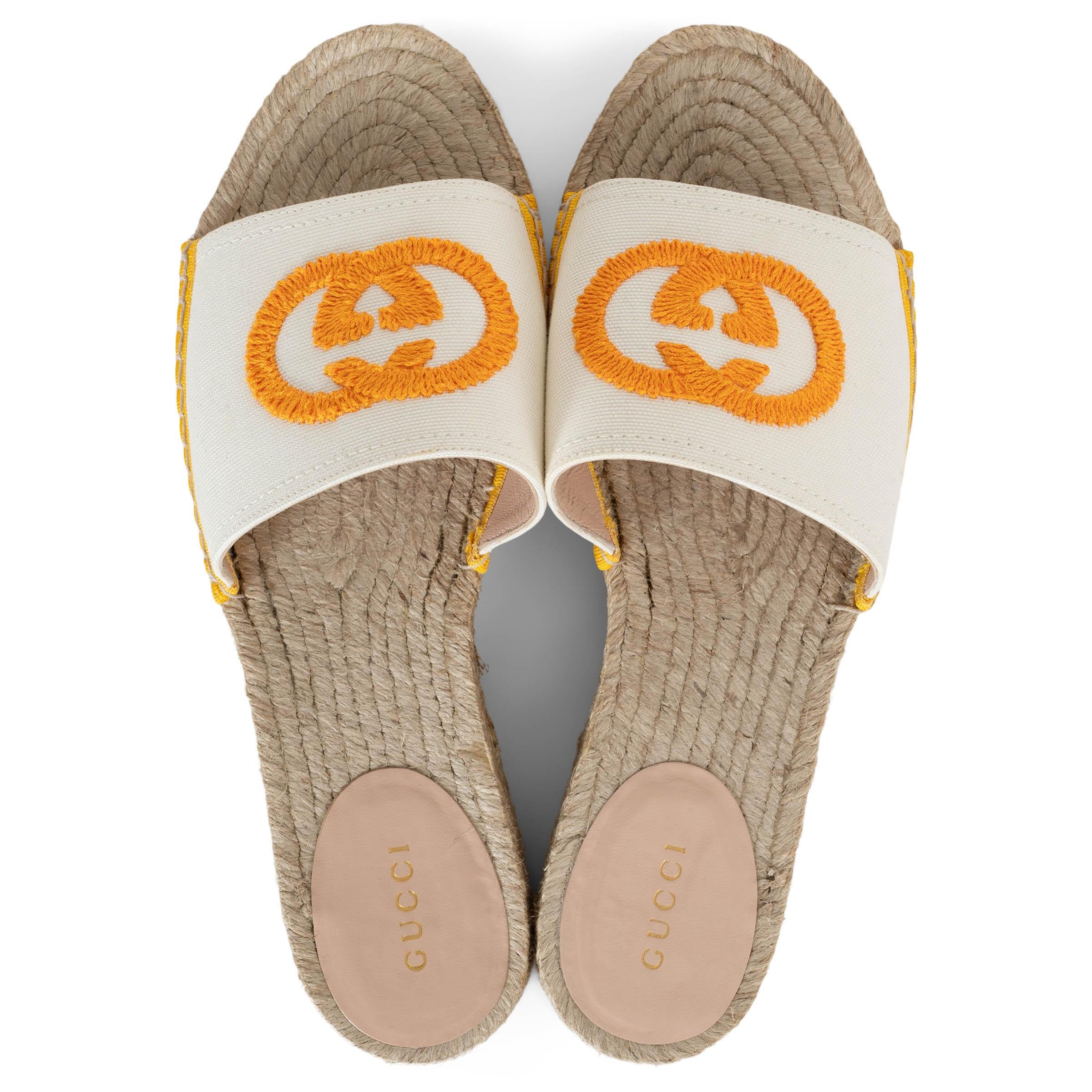 Women's GUCCI white & mais canvas PILAR ESPADRILLE SLIDE Sandals Shoes 38.5 For Sale