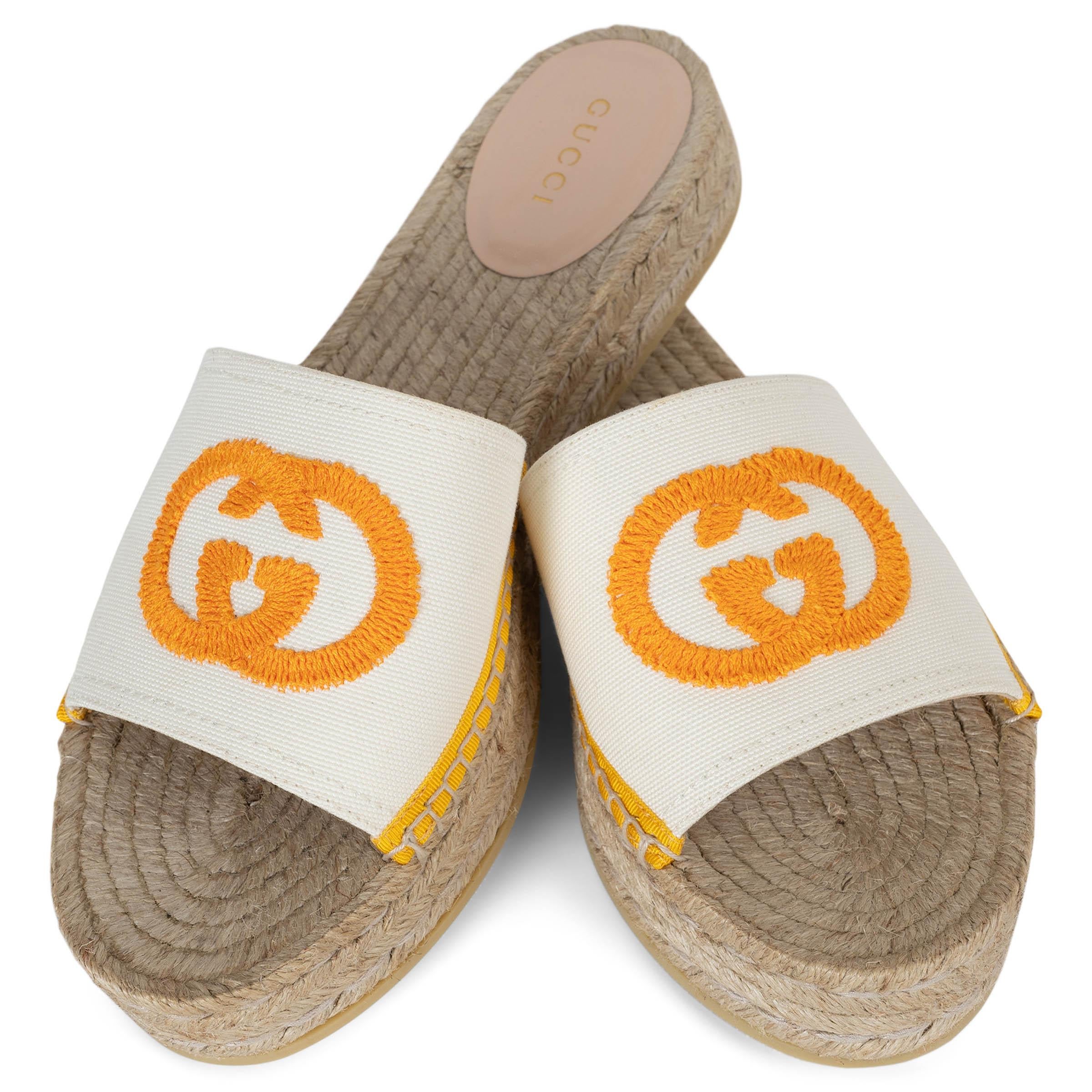 GUCCI white & mais canvas PILAR ESPADRILLE SLIDE Sandals Shoes 38.5 For Sale 1
