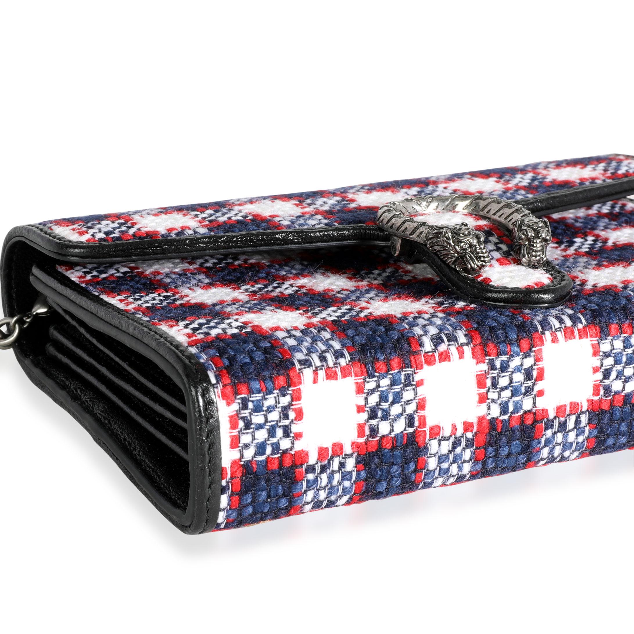 Women's or Men's Gucci White, Marine, & Hibiscus Red Tweed Mini Dionysus Chain Wallet