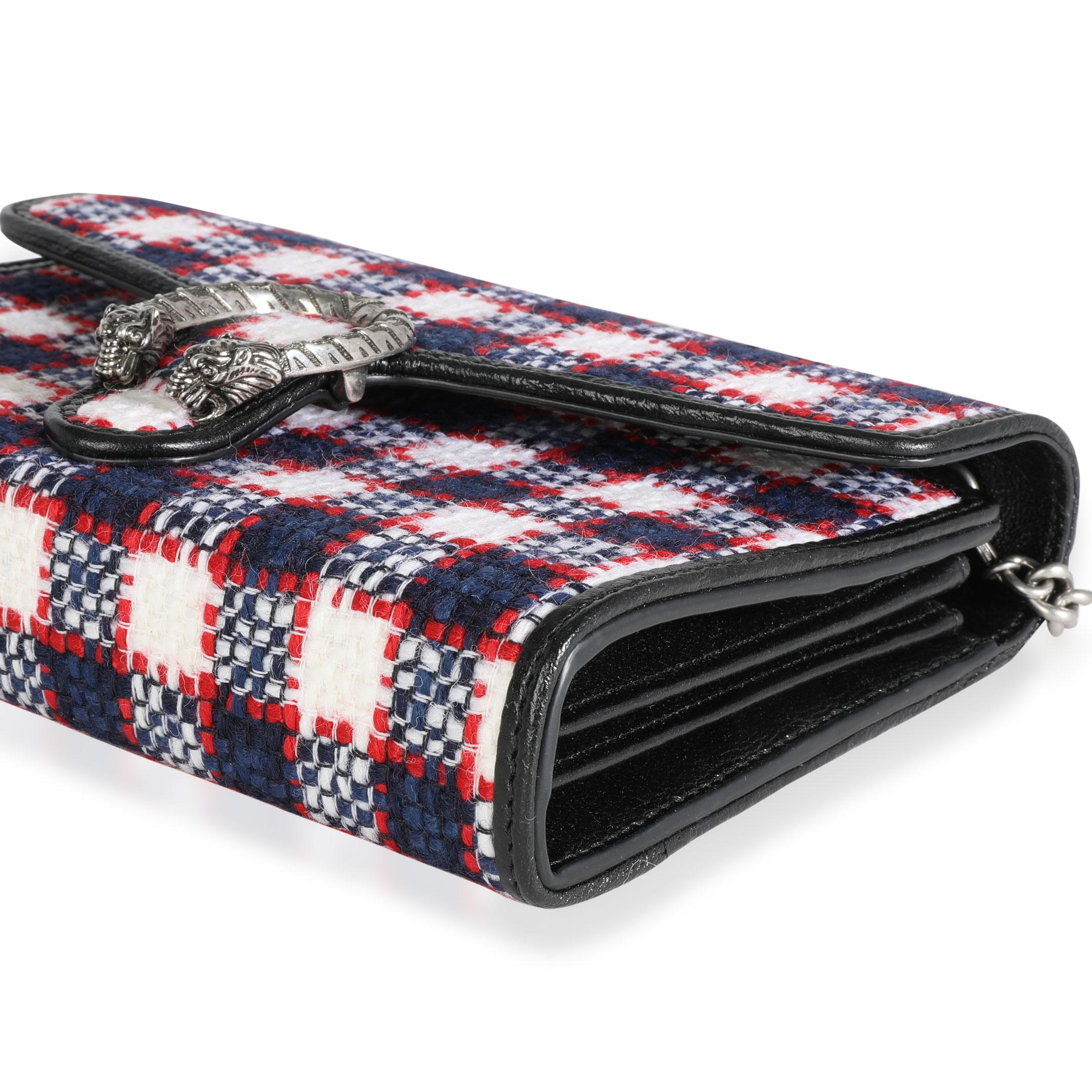 Gucci White, Marine, & Hibiscus Red Tweed Mini Dionysus Chain Wallet 2