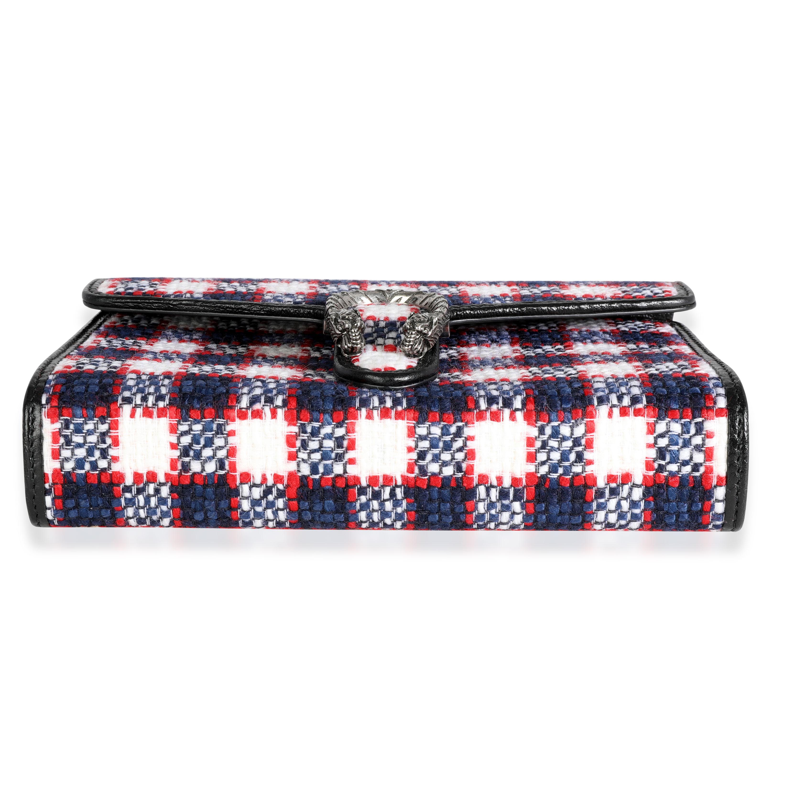 Gucci White, Marine, & Hibiscus Red Tweed Mini Dionysus Chain Wallet 3