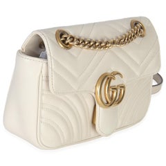 Gucci White Matelasse Calfskin Small GG Marmont Shoulder Bag