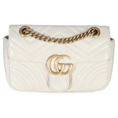 Gucci White Matelasse Calfskin Small GG Marmont Shoulder Bag