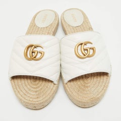 Gucci White Matelassé Leather GG Marmont Espadrille Slides Size 40