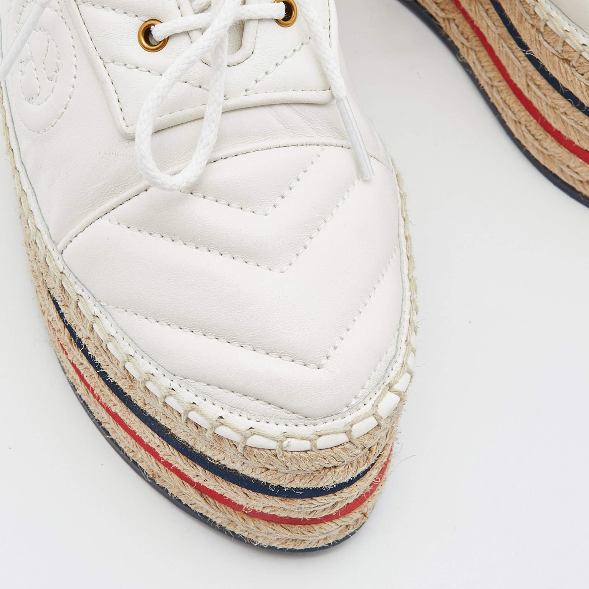 Gucci White Matelassé Leather Lace-Up Platform Espadrilles Size 38.5 2