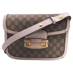 Gucci White Medium Horsebit 1955 Monogram Canvas Shoulder Bag