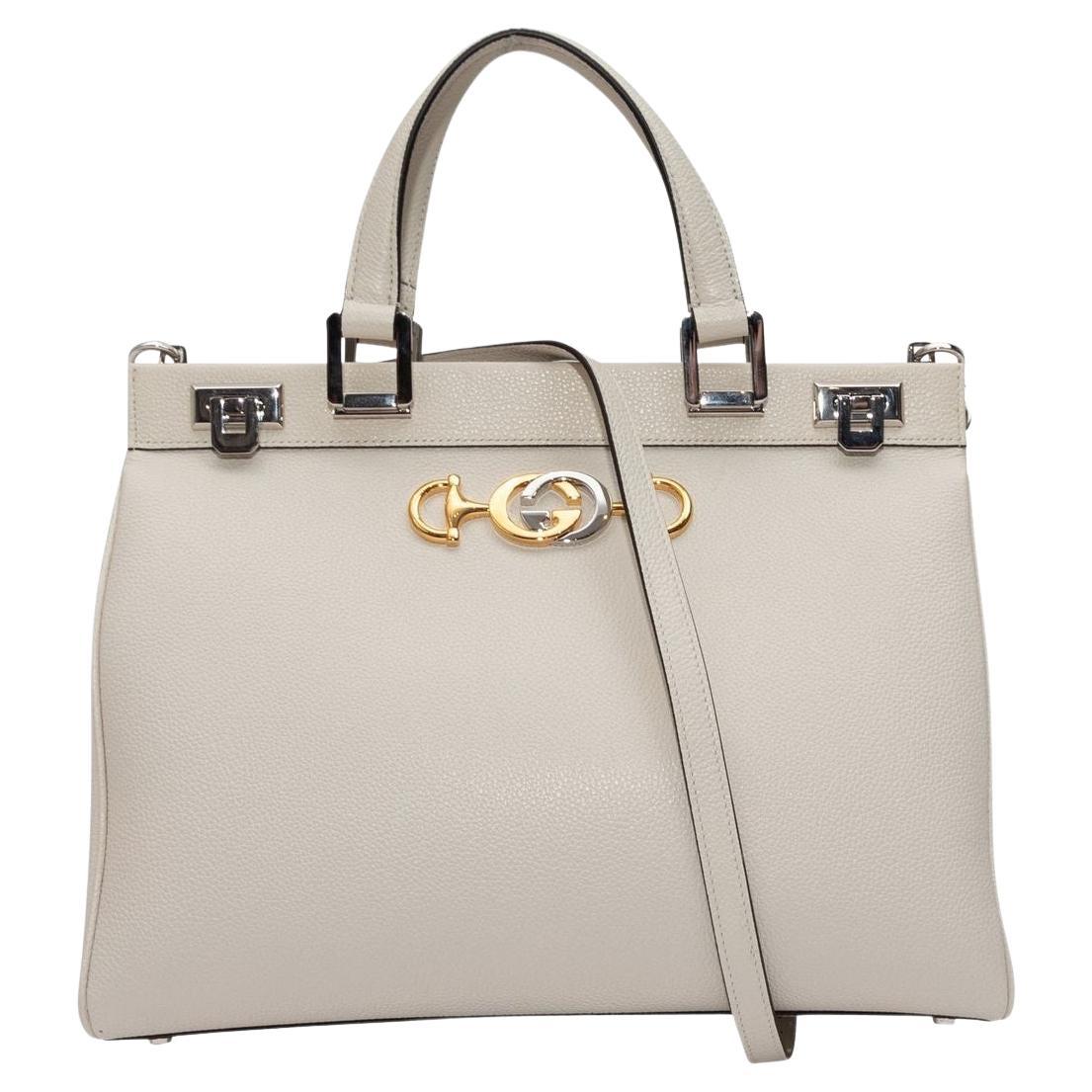 Gucci White Medium Zumi Leather Handbag