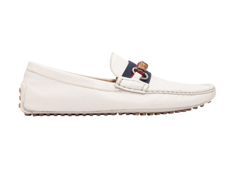 Gucci White Men's Web and Bamboo Horsebit Driving Loafers For Sale at  1stDibs | white designer loafers men's, white gucci drivers, mens white  designer loafers