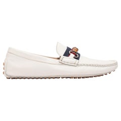 Gucci White Men's Web & Bamboo Horsebit Driving Loafers