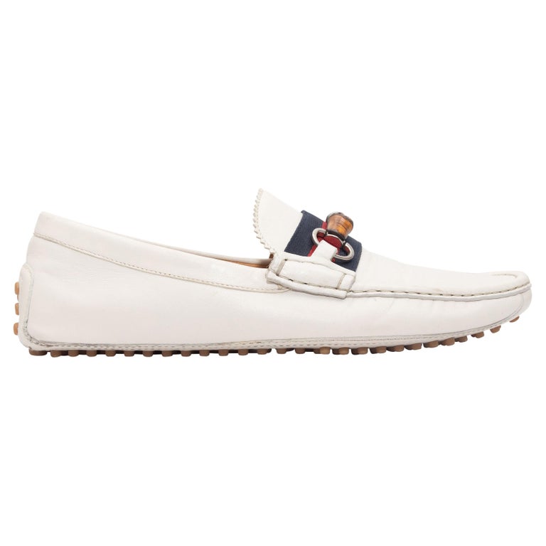 Gucci White Men's Web and Bamboo Horsebit Driving Loafers For Sale at  1stDibs