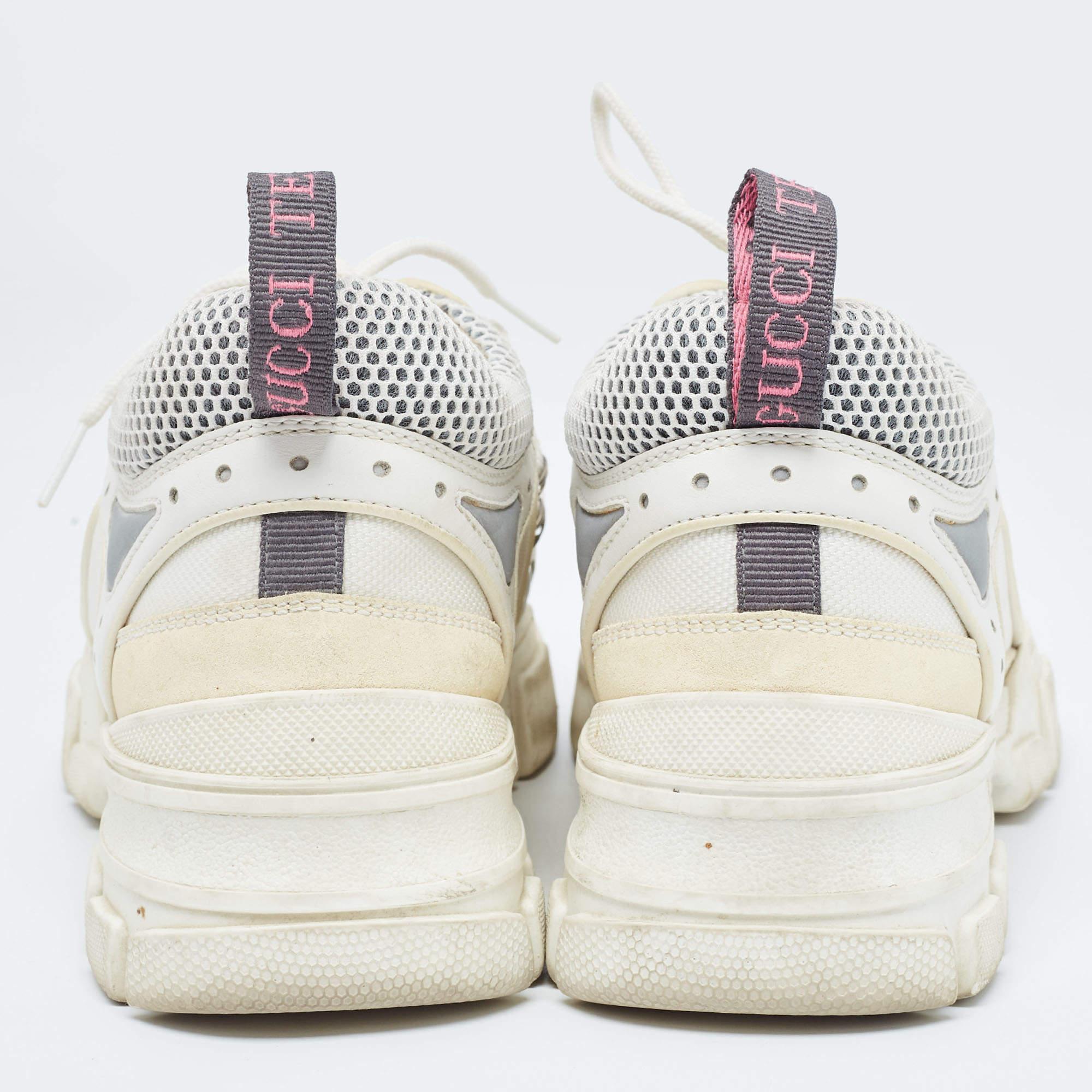Gucci White Mesh and Leather Flashtrek Sneakers Size 38.5 For Sale 2