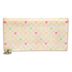 Used Gucci White Micro GG Supreme Canvas Neon Stars Continental Wallet