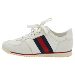 Gucci White Micro Guccissima Leather Web Detail Low Top Sneakers Size 36.5