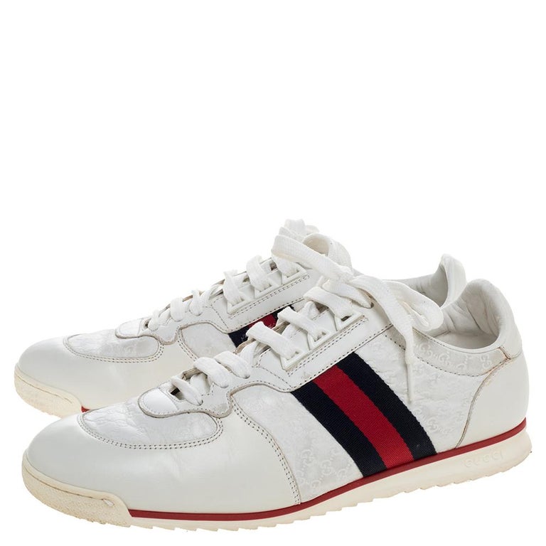 Supermarked farvestof ankomst Gucci White Micro Guccissima Leather Web Detail Sneakers Size 42.5 For Sale  at 1stDibs | gucci trainers sale, guccissima sneakers white, gucci sneakers  men
