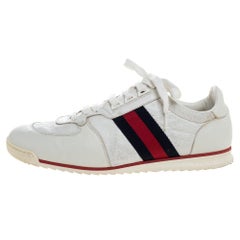 Gucci White Micro Guccissima Leather Web Detail Sneakers Size 42.5