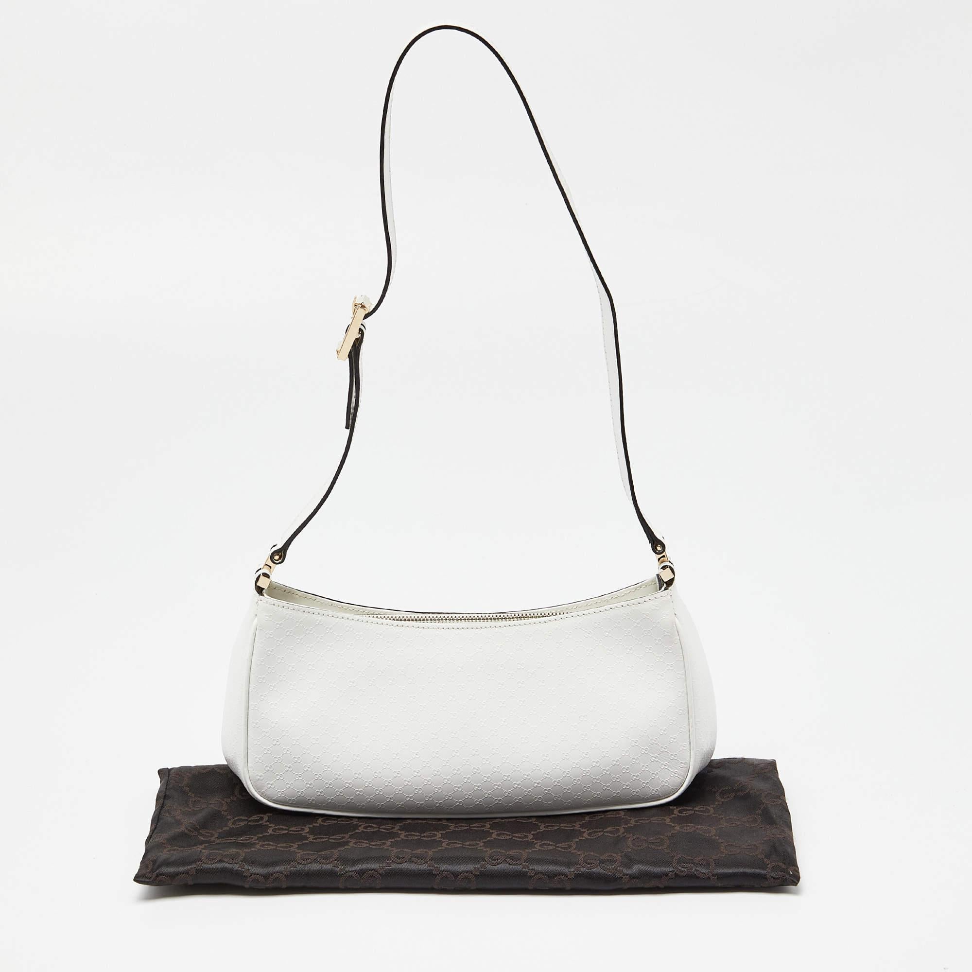 Gucci White Microguccissima Leather Zip Baguette Bag 8
