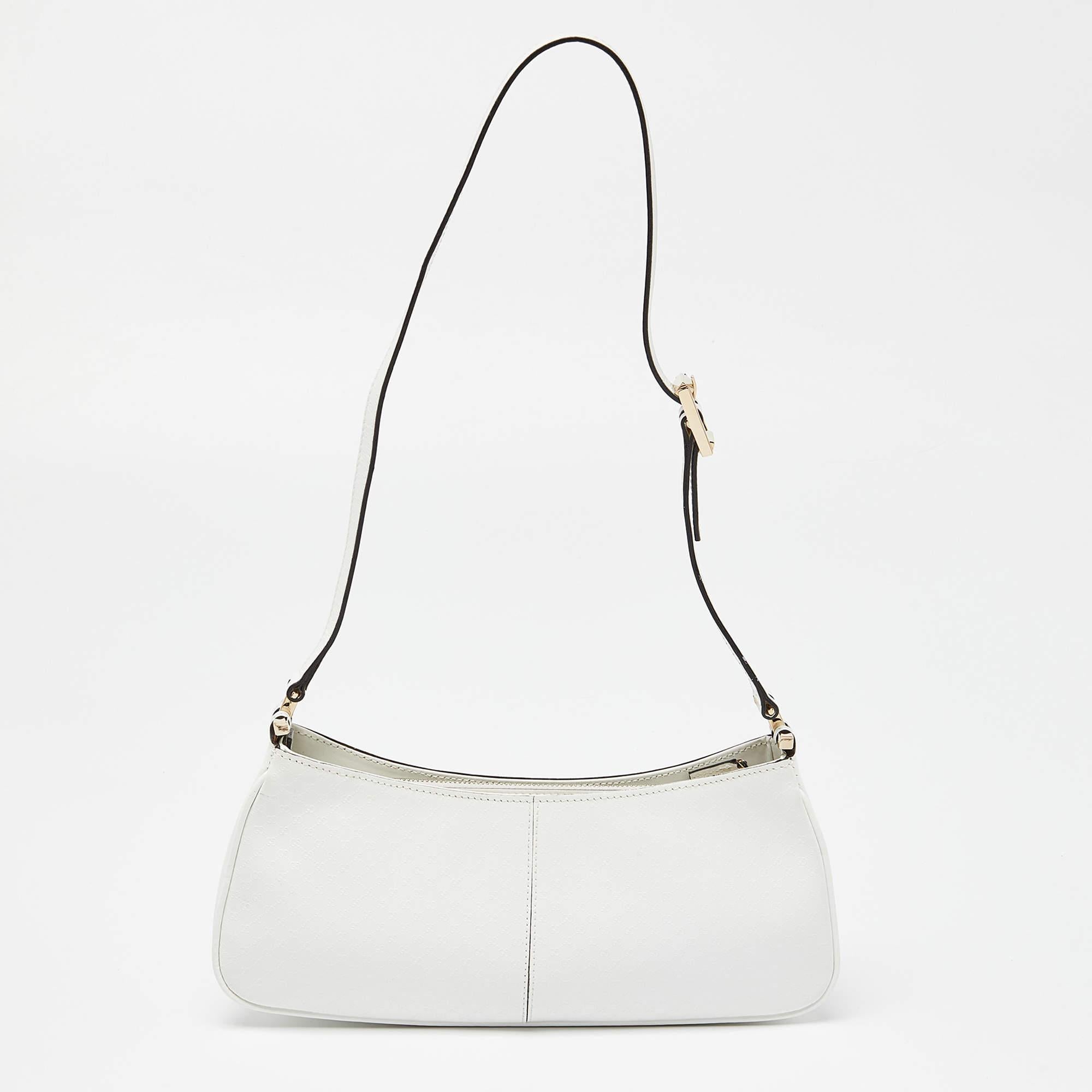 Women's Gucci White Microguccissima Leather Zip Baguette Bag