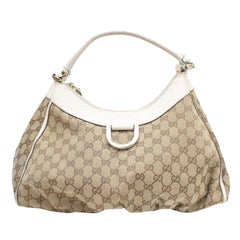 Gucci White Monogram Signature Gg D-ring Hobo 869234 Brown Canvas Shoulder Bag