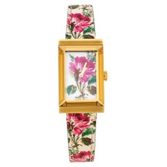 Gucci White Mother Of Pearl Floral Gold Tone G-Frame Women Wristwatch 21 mm