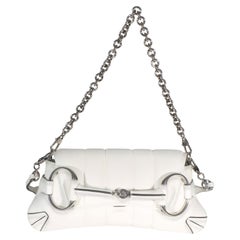 Gucci White Nappa Vertical Matelasse Small Horsebit Chain Shoulder Bag
