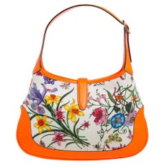 Gucci White/Neon Orange Flora Canvas and Leather Medium Jackie Hobo